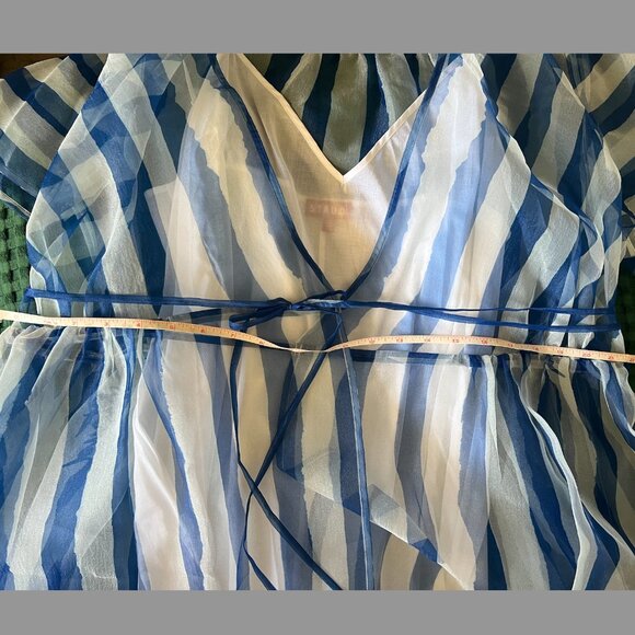 STAUD Flippa Blue & White Stripe Organza Wrap Midi Dress NWT - Picture 8 of 15